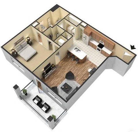 Floor plan for 1 bed, 1 bath, 794 sqft